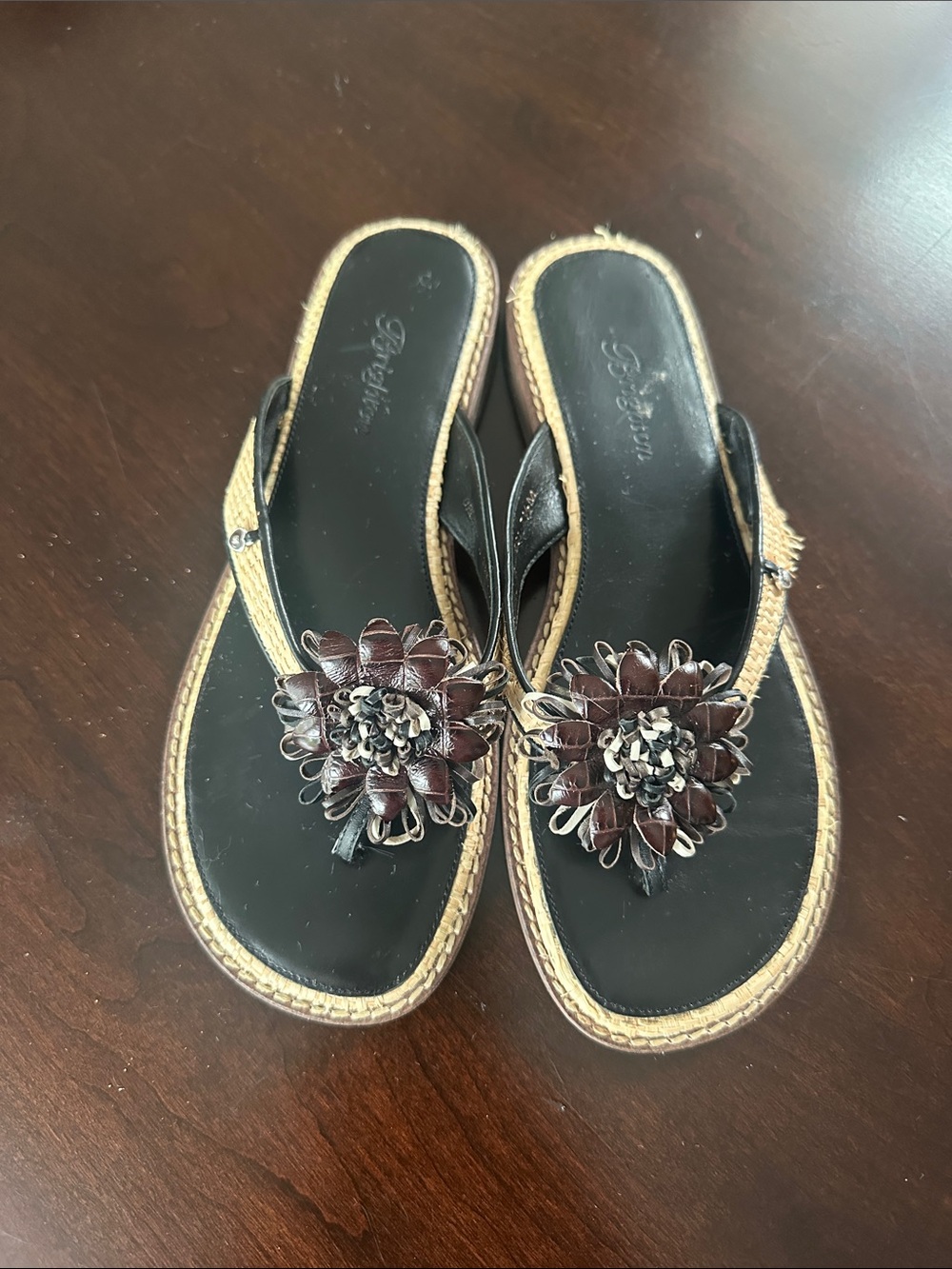 Brighton Womens Orchid Leather Rafia Thong Flip Flop Sandals Size 7.5 - Picture 3 of 11